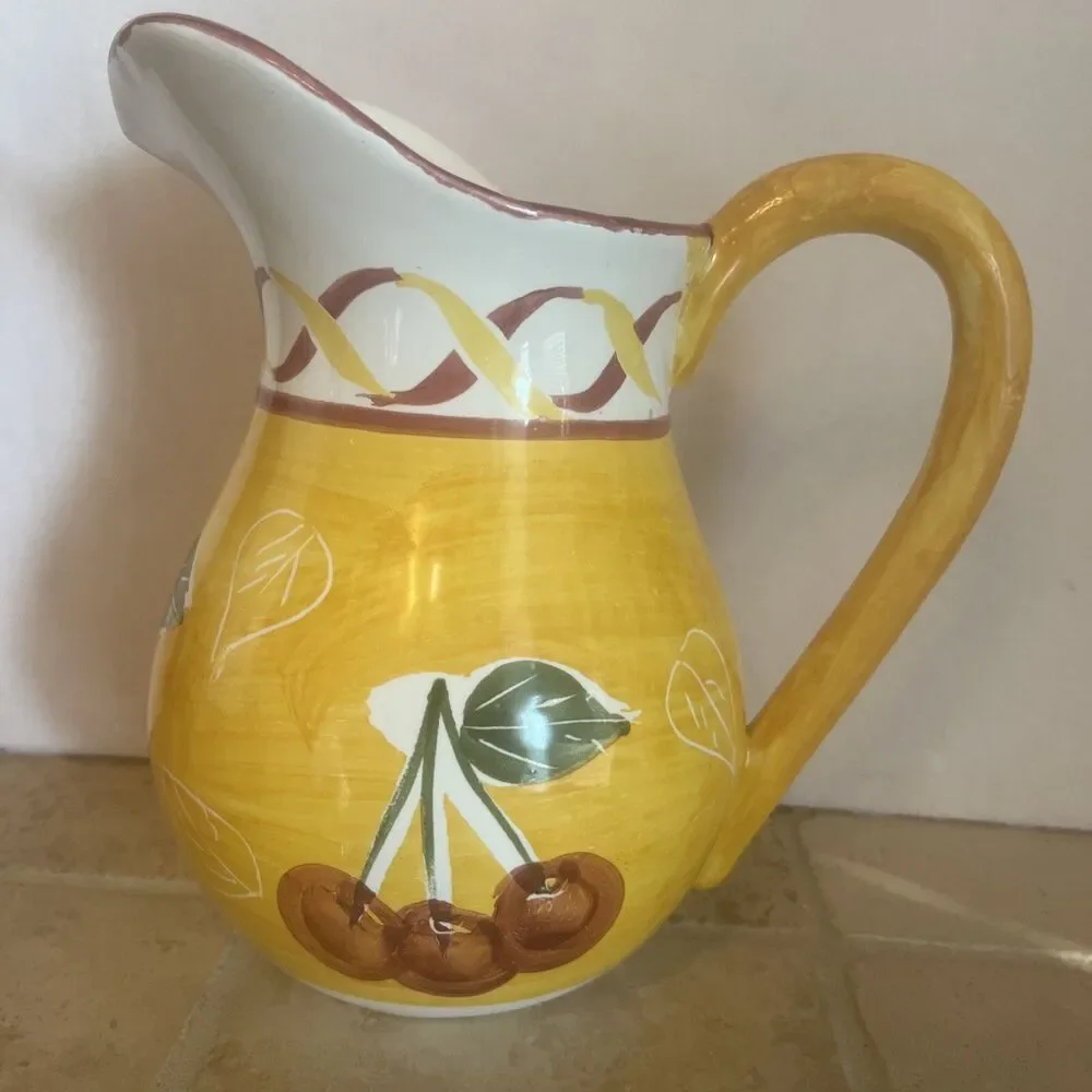 Pottery Barn handmade in Mexico ceramic cherry Fruit Pitcher